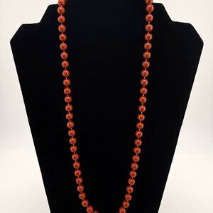 Vintage Coral Colored Beaded Necklace 24" With Barrel Clasp -18g